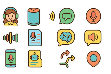 Communication, interaction flat icon set. messaging, voice, ai, speech icons collection