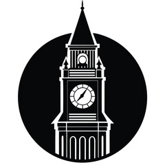 clock tower silhouette vector art design