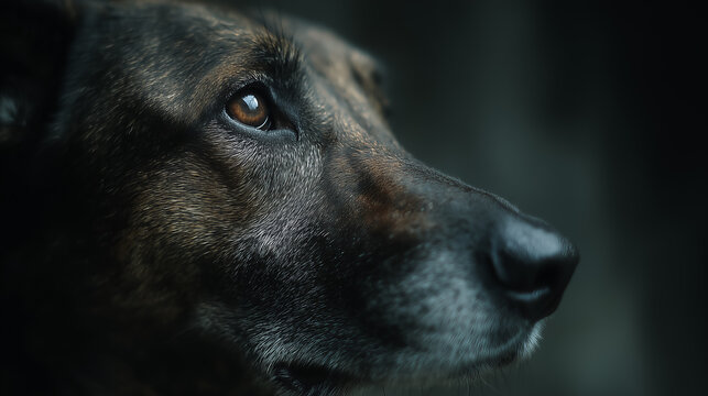 Dutch shepherd dog showing attentiveness and loyalty in moody portrait