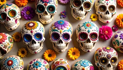Obraz premium Colorful Calaveras Flowers with Dia de Muertos.