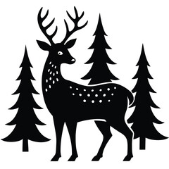 forest deer silhouette vector art design