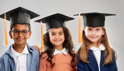 Little Cute School Student with Graduation Cap Creative Education Concept