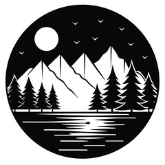 lake silhouette vector art design