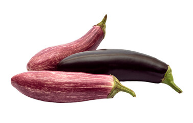 Fresh eggplants isolated on white background