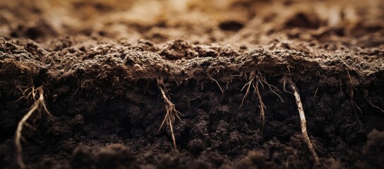 Close-Up of soil texture and plant roots, exploring the underground ecosystem