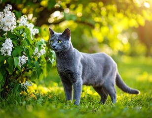 Gray cat in garden