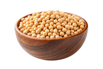 Wooden bowl filled with soybeans isolated on transparent background
