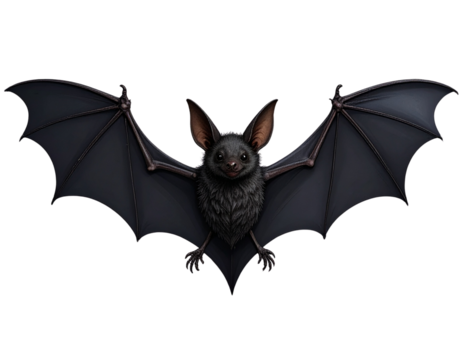 Minimal Black Bat Icon with Symmetrical Wing Shape isolated on a transparent background
