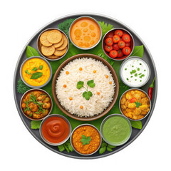 Delicious indian thali isolated on transparent background