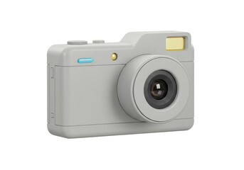 Isolated 3D Render of a Gray Digital Camera with Flash, Photography and Gadget Concept