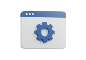 Isolated 3D Render of a Web Browser with a Blue Gear Icon, Website Settings Concept