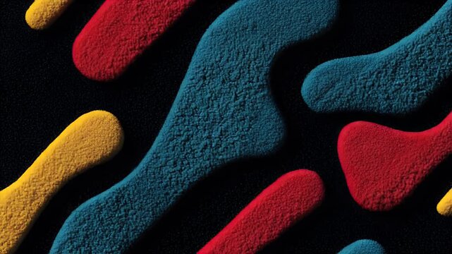 Abstract background of textured colorful shapes on a dark surface