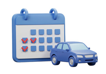 Isolated 3D Render of Blue Car with Calendar Marked for Car Maintenance Appointment