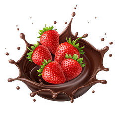 Fresh strawberries in chocolate isolated on transparent background