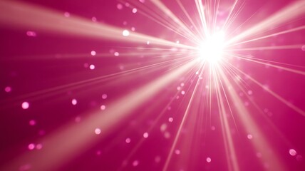 Bright light burst with pink rays and floating particles