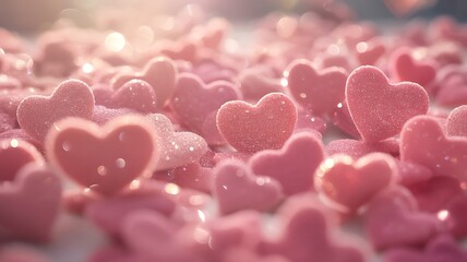 Fototapeta premium Close up of pink heart-shaped candies with glitter