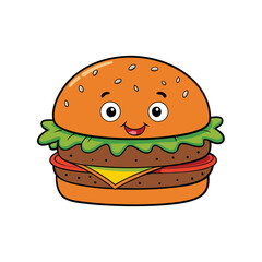 Realistic vector illustration of a thick grilled burger patty with fresh vegetables and grill marks