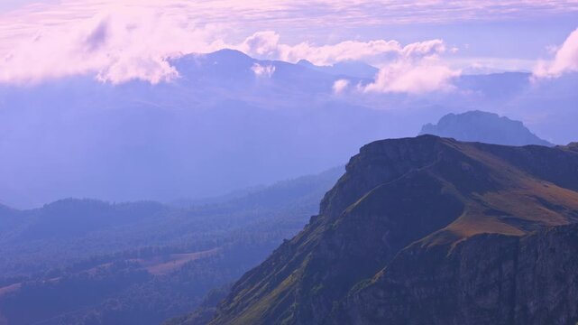 Timelapse video of a beautiful mountain landscape and misty clouds. Mountain Visočica near Sarajevo. Peaks Vito and Puzim. 