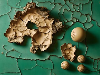 Obraz premium Abstract Cracked Texture Art, Beige Stones and Green Background
