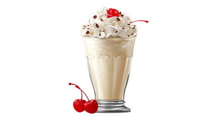 Cold Milkshake Glass with Whipped Cream and Cherry PNG