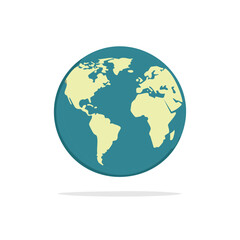 Illustration of a Teal and Yellow Earth Globe Showing the Continents