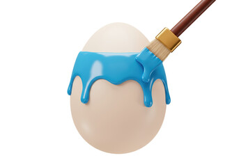 Isolated 3D Render of an Egg Being Painted with Blue Dripping Paint