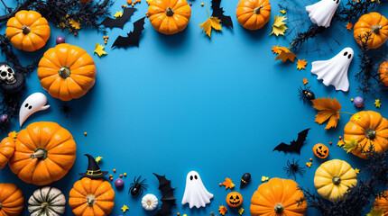 halloween blue background with pumpkin