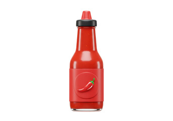 Isolated 3D Render of a Red Hot Sauce Bottle with Chili Pepper Label