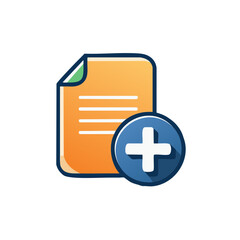 Fototapeta premium Adding a document file, new content or more pages to data, flat design with plus symbol and text icon for website and app