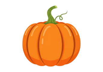 A vibrant, cartoonish image depicts a single, ripe pumpkin against a stark black background.