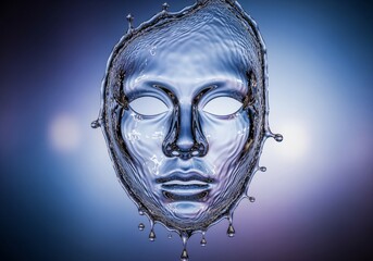 A mask sculpted from flowing water, transparent identity