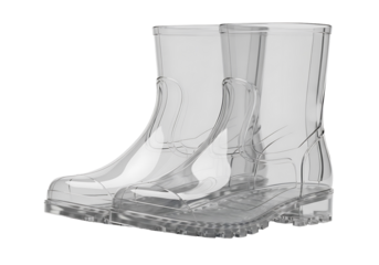 Transparent rain boots stand out against a black backdrop, showcasing a modern and clear design.