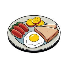 Delicious breakfast platter featuring scrambled eggs golden toast and savory sauce illustration