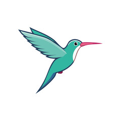Fototapeta premium Turquoise hummingbird with pink beak in flight