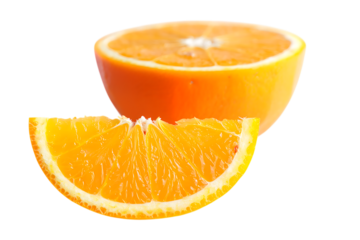 Fresh juicy orange halved and sliced isolated for healthy lifestyle and food photography concepts transparent background