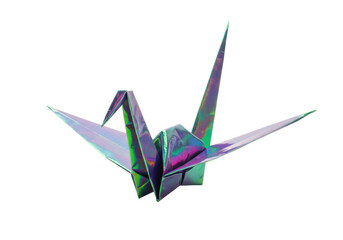 Isolated Holographic Origami Crane with Iridescent Effect
