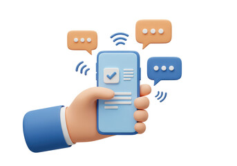 Isolated Hand Holding Smartphone with Speech Bubbles