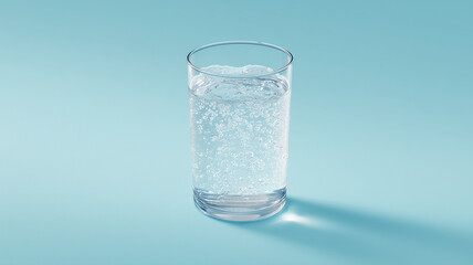 Glass of sparkling water with rising bubbles embodying hydration purity wellness and a clean lifestyle choice.
