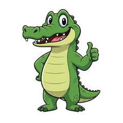 Fototapeta premium Happy cartoon alligator giving a thumbs up gesture of approval and excitement transparent background