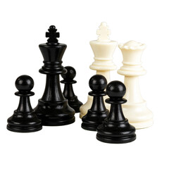 And white chess pieces isolated on a transparent background