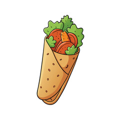 Delicious chicken strip wrap with fresh lettuce and creamy dressing food illustration
