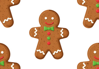 A festive pattern features multiple gingerbread men cookies, each adorned with icing decorations, creating a cheery holiday theme.
