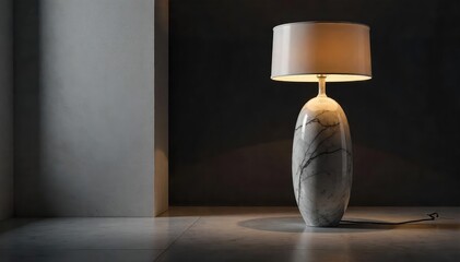 Sleek Modern Marble Lamp Illuminates Dark Room, Casting Soft Shadows - Elegant Interior Design Element
