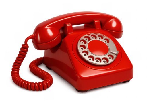 Red Rotary Phone on Transparent Background Communicating Nostalgia