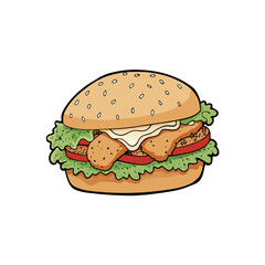 Delicious crispy chicken sandwich with creamy slaw and zesty spicy mayo illustration