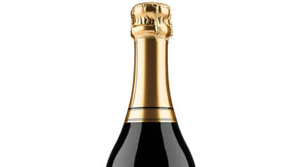 Close-up of a Champagne Bottle with Gold Foil and Black Glass