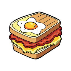Delicious crusty grilled sandwich featuring fried egg and crispy bacon on white bread