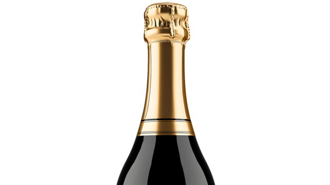 Close-up of a Champagne Bottle with Gold Foil and Black Glass