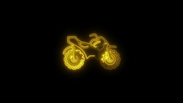 Yellow Neon Motorcycle Outline Glowing on Black Background Abstract Motion Graphic