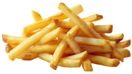 Golden French Fries Pile Isolated on White Background